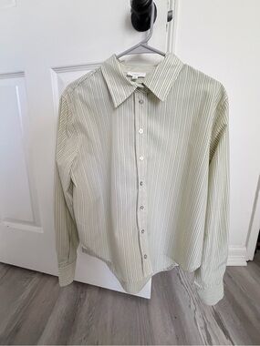 Women's Light Green Stripe Button-Down Shirt